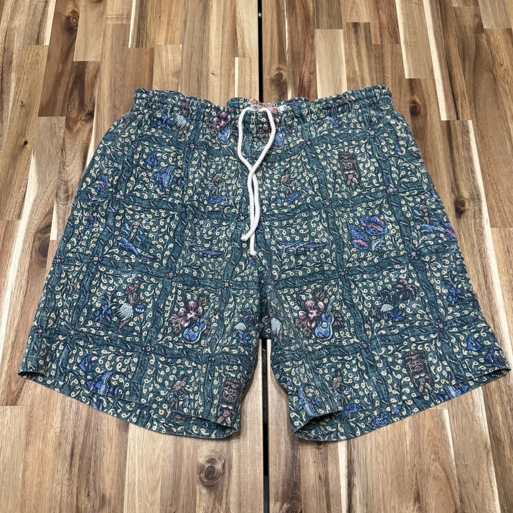Vintage Reyn Spooner Swim Trunks Mens M Green Geometirc Hawaiian Lined 90s